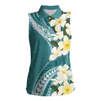 Aloha Hawaii Festive Women Sleeveless Polo Shirt Frangipani Lace Classic - Teal LT7 Female Teal - Polynesian Pride