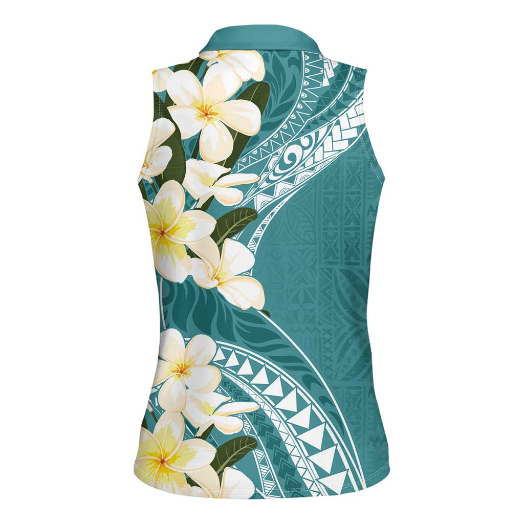 Aloha Hawaii Festive Women Sleeveless Polo Shirt Frangipani Lace Classic - Teal LT7 - Polynesian Pride