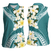 Aloha Hawaii Festive Women Sleeveless Polo Shirt Frangipani Lace Classic - Teal LT7 - Polynesian Pride