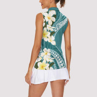 Aloha Hawaii Festive Women Sleeveless Polo Shirt Frangipani Lace Classic - Teal LT7 - Polynesian Pride