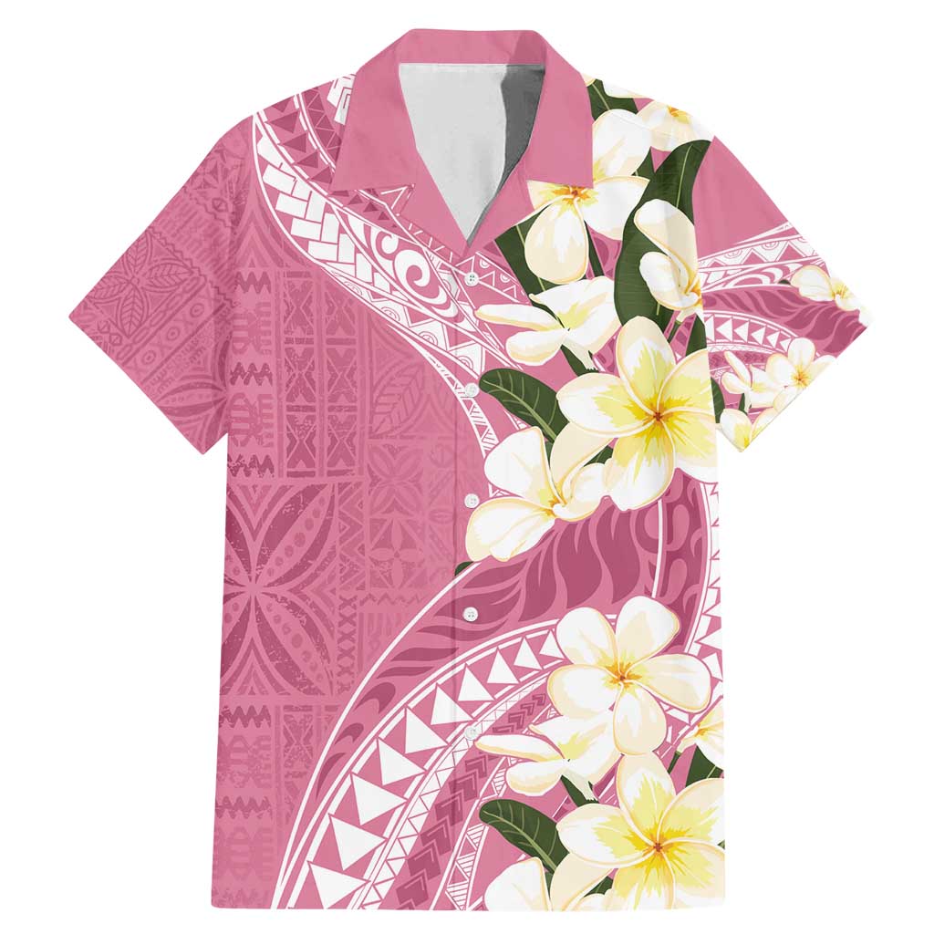Aloha Hawaii Festive Family Matching Mermaid Dress and Hawaiian Shirt Frangipani Lace Classic - Rosy LT7 Dad's Shirt - Short Sleeve Pink - Polynesian Pride