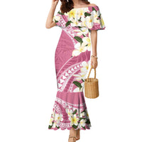 Aloha Hawaii Festive Family Matching Mermaid Dress and Hawaiian Shirt Frangipani Lace Classic - Rosy LT7 Mom's Dress Pink - Polynesian Pride