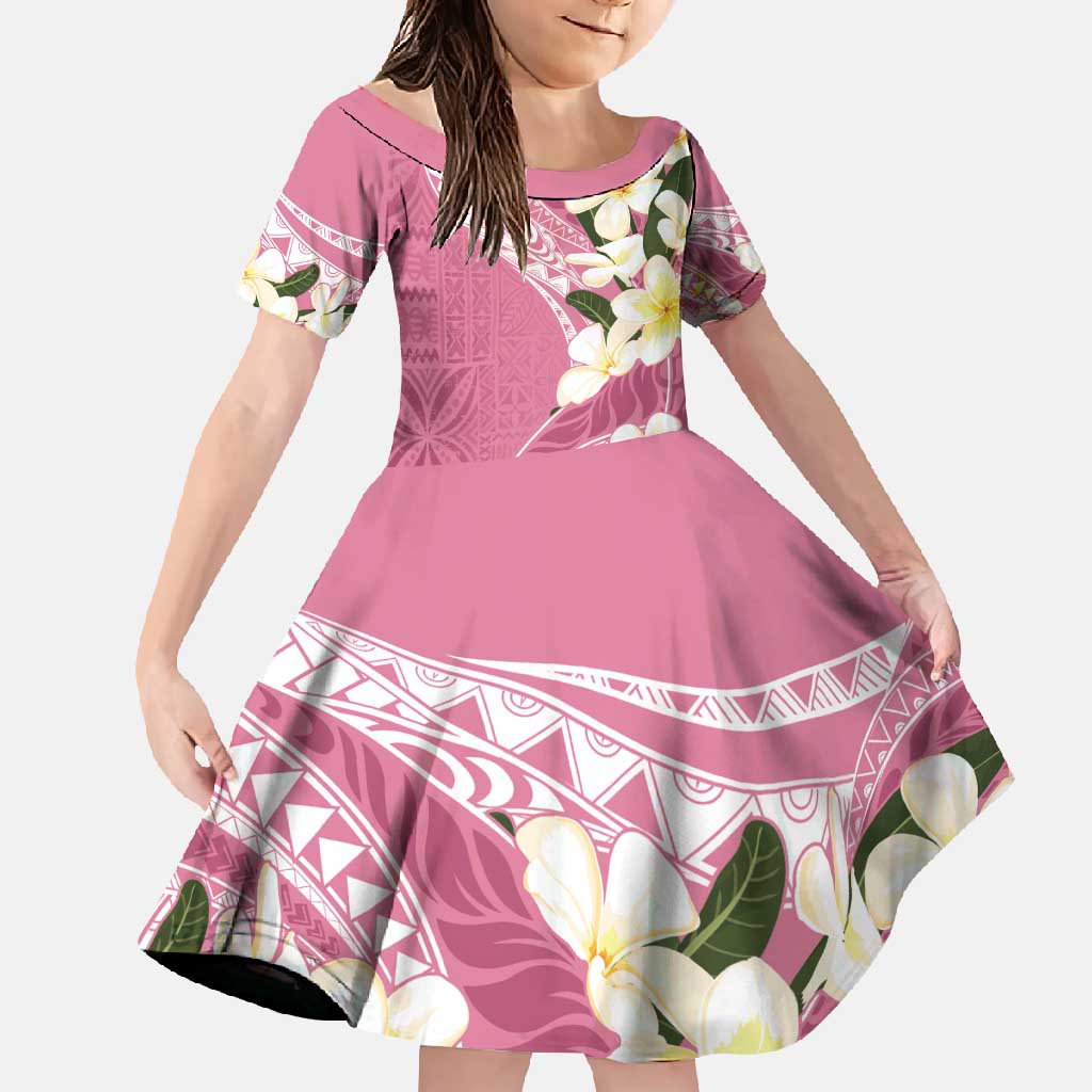 Aloha Hawaii Festive Family Matching Off Shoulder Maxi Dress and Hawaiian Shirt Frangipani Lace Classic - Rosy LT7 Daughter's Dress Pink - Polynesian Pride