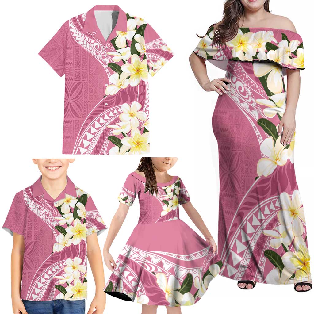 Aloha Hawaii Festive Family Matching Off Shoulder Maxi Dress and Hawaiian Shirt Frangipani Lace Classic - Rosy LT7 - Polynesian Pride