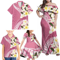 Aloha Hawaii Festive Family Matching Off Shoulder Maxi Dress and Hawaiian Shirt Frangipani Lace Classic - Rosy LT7 - Polynesian Pride