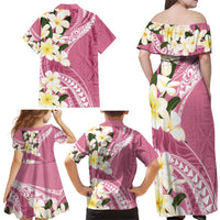 Aloha Hawaii Festive Family Matching Off Shoulder Maxi Dress and Hawaiian Shirt Frangipani Lace Classic - Rosy LT7 - Polynesian Pride
