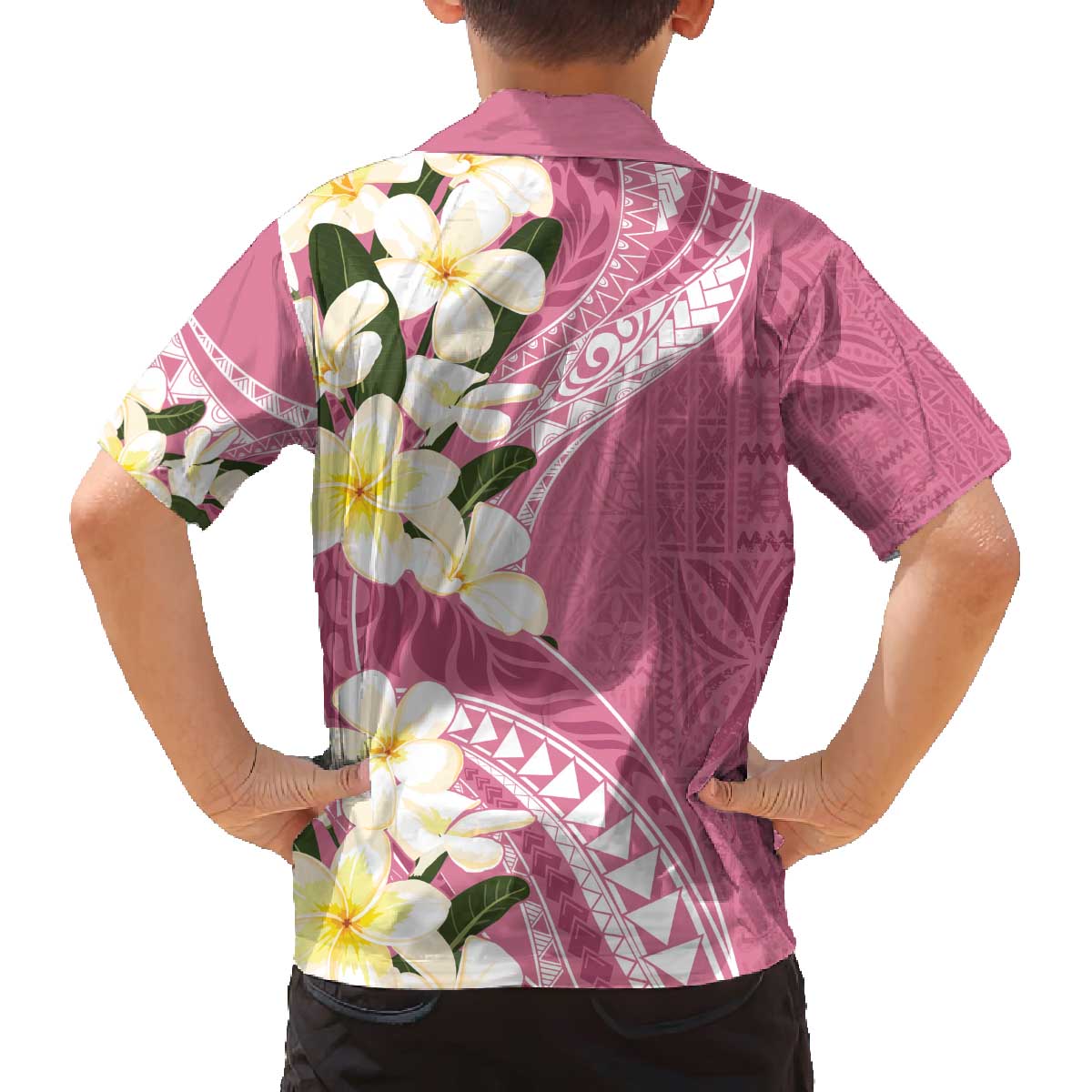 Aloha Hawaii Festive Family Matching Off Shoulder Short Dress and Hawaiian Shirt Frangipani Lace Classic - Rosy LT7 - Polynesian Pride