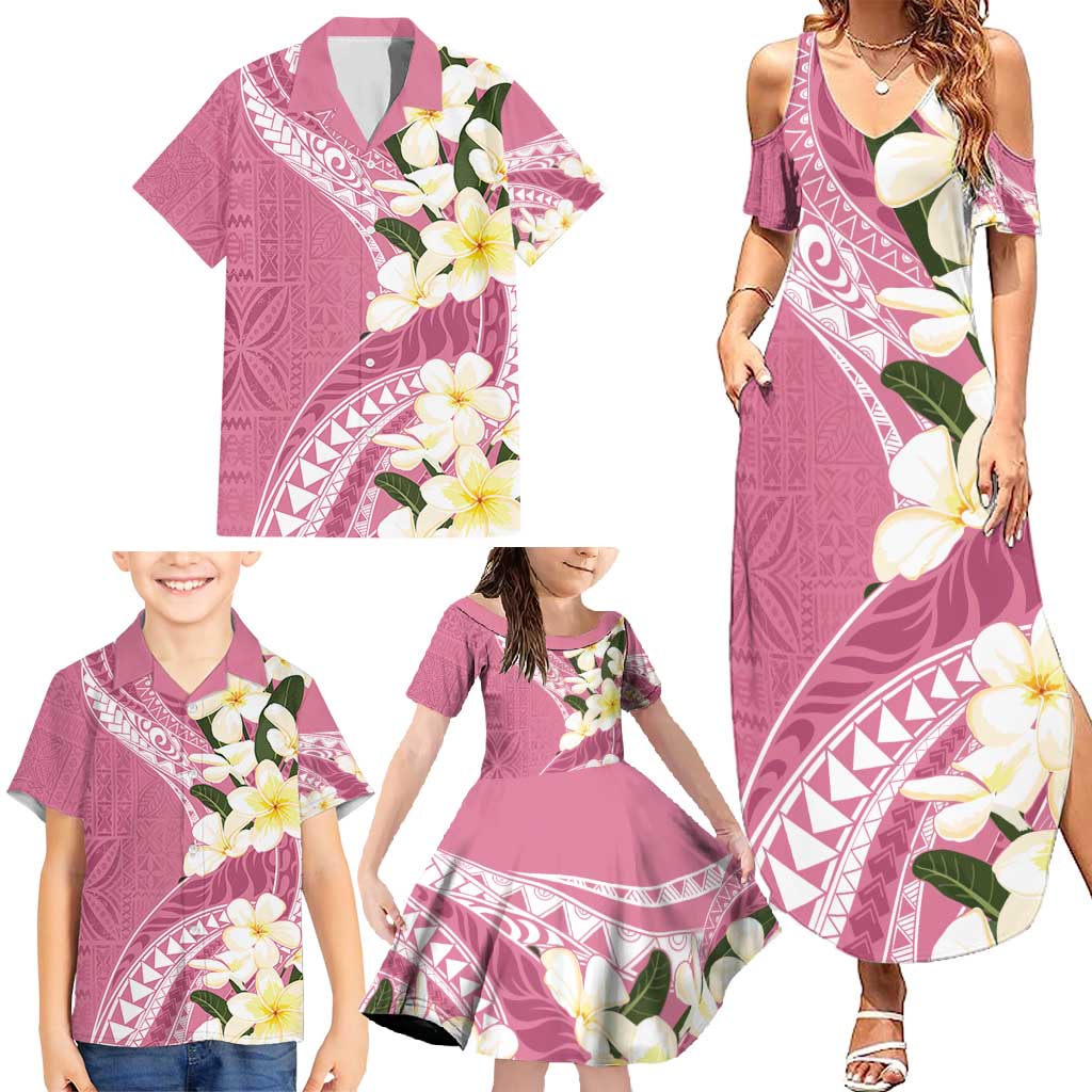 Aloha Hawaii Festive Family Matching Summer Maxi Dress and Hawaiian Shirt Frangipani Lace Classic - Rosy LT7 - Polynesian Pride