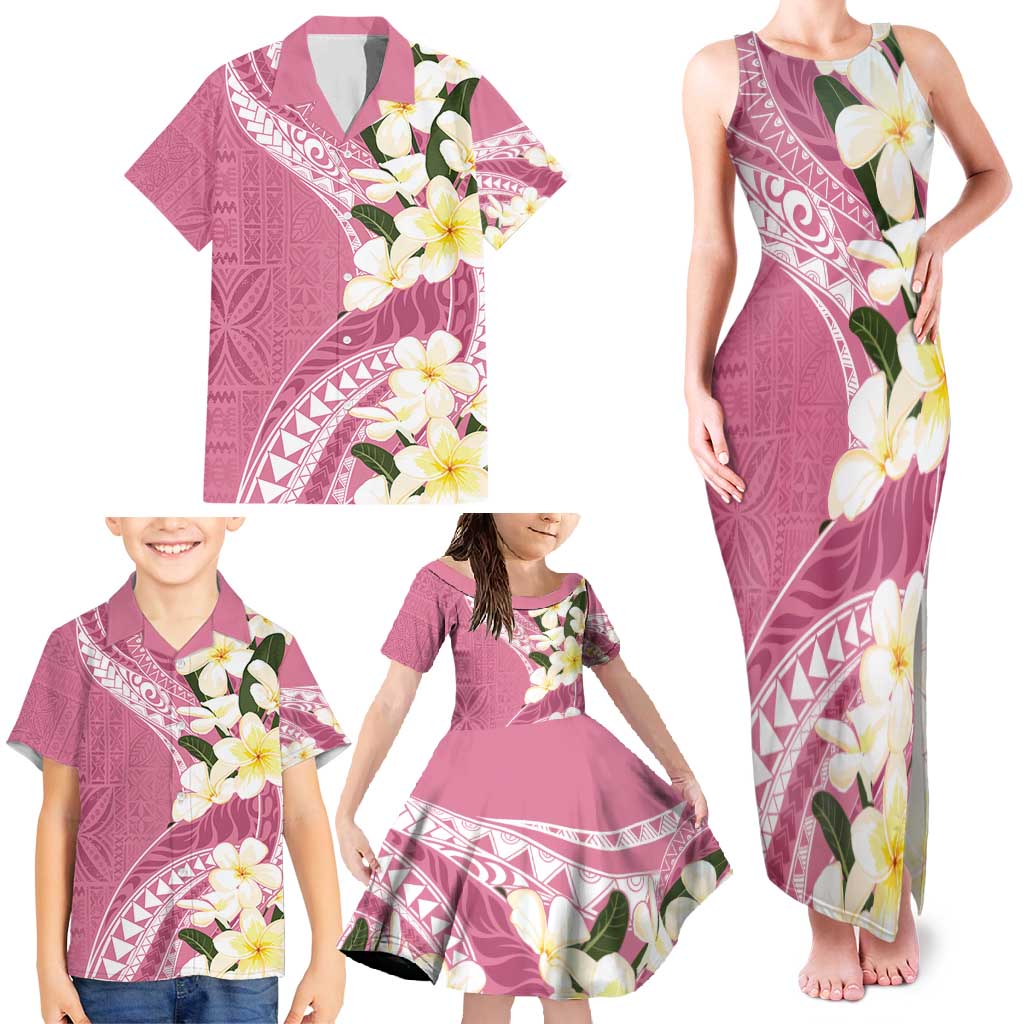 Aloha Hawaii Festive Family Matching Tank Maxi Dress and Hawaiian Shirt Frangipani Lace Classic - Rosy LT7 - Polynesian Pride