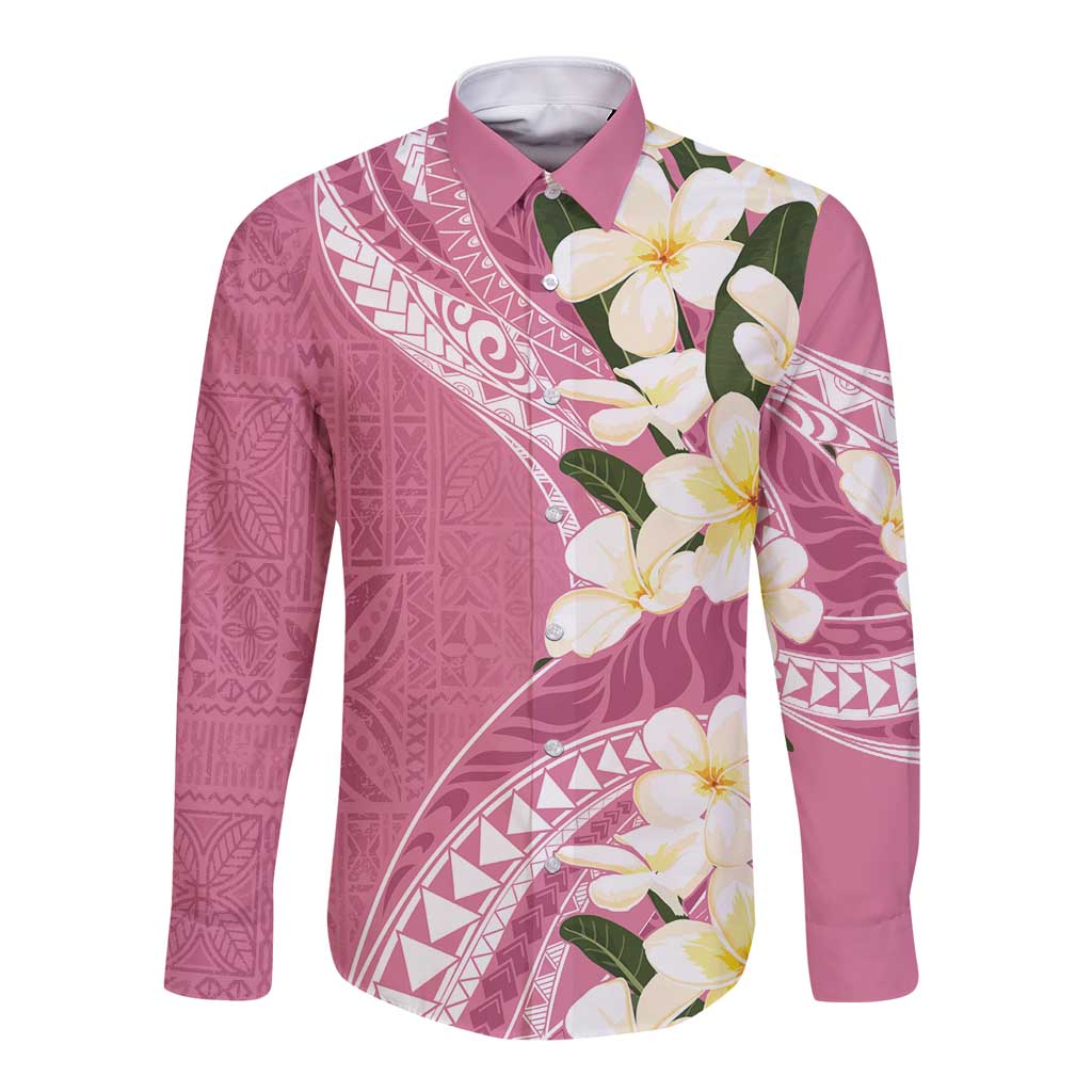 Aloha Hawaii Festive Long Sleeve Button Shirt Frangipani Lace Classic - Rosy LT7 Unisex Pink - Polynesian Pride