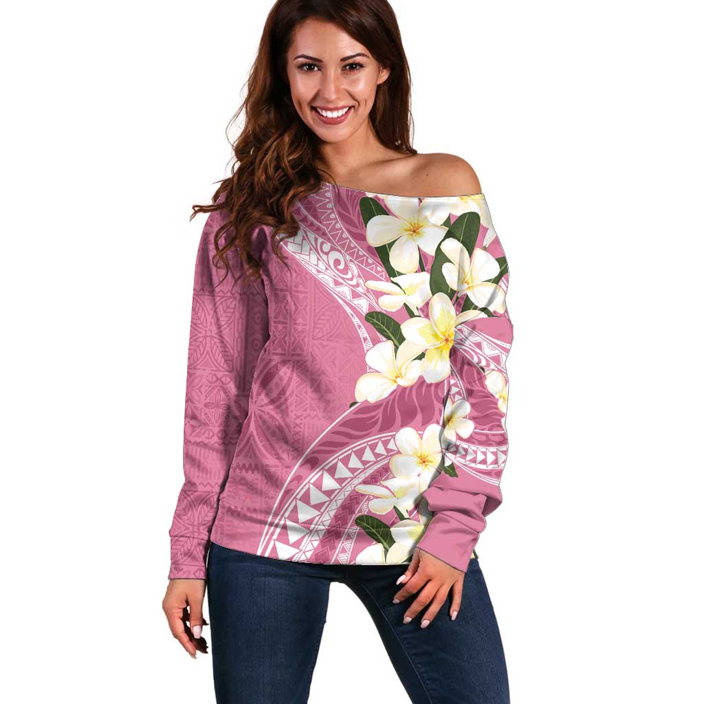 Aloha Hawaii Festive Off Shoulder Sweater Frangipani Lace Classic - Rosy