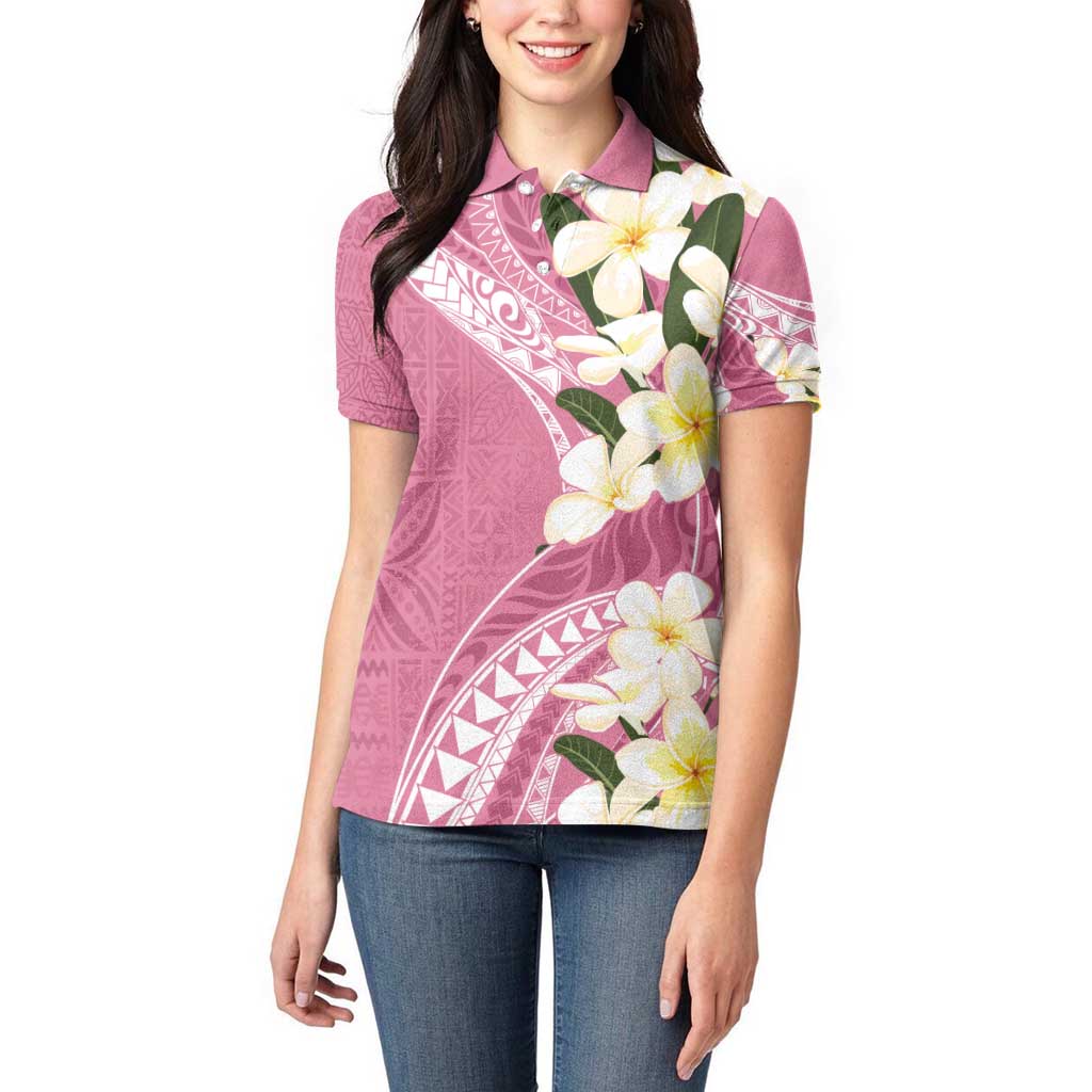 Aloha Hawaii Festive Women Polo Shirt Frangipani Lace Classic - Rosy