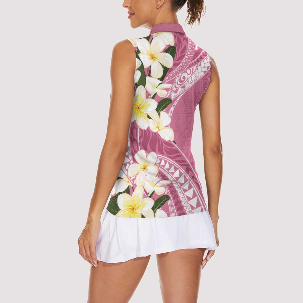 Aloha Hawaii Festive Women Sleeveless Polo Shirt Frangipani Lace Classic - Rosy LT7 - Polynesian Pride