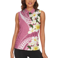 Aloha Hawaii Festive Women Sleeveless Polo Shirt Frangipani Lace Classic - Rosy LT7 - Polynesian Pride
