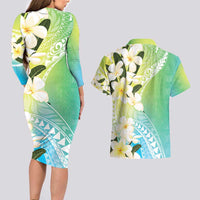 Aloha Hawaii Festive Couples Matching Long Sleeve Bodycon Dress and Hawaiian Shirt Frangipani Lace Classic - Summer Vibes