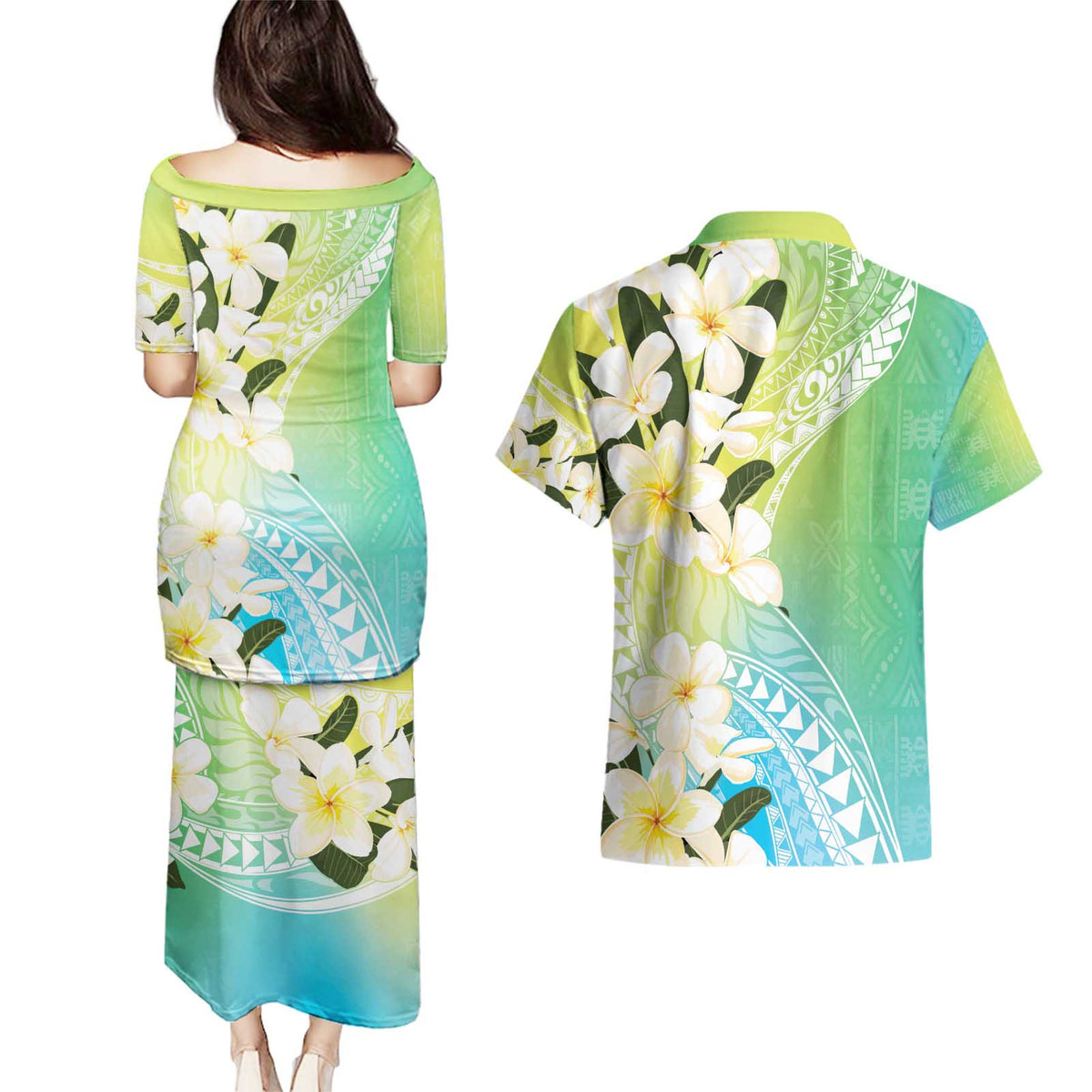 Aloha Hawaii Festive Couples Matching Puletasi and Hawaiian Shirt Frangipani Lace Classic - Summer Vibes LT7 - Polynesian Pride