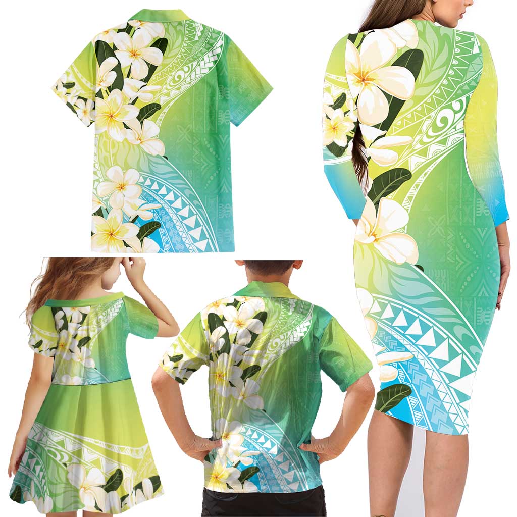 Aloha Hawaii Festive Family Matching Long Sleeve Bodycon Dress and Hawaiian Shirt Frangipani Lace Classic - Summer Vibes