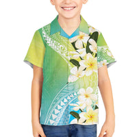 Aloha Hawaii Festive Family Matching Off Shoulder Short Dress and Hawaiian Shirt Frangipani Lace Classic - Summer Vibes LT7 Son's Shirt Blue Green - Polynesian Pride