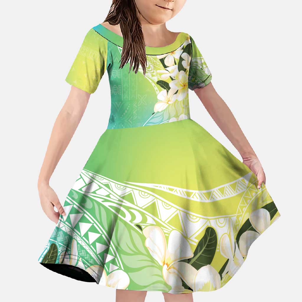 Aloha Hawaii Festive Family Matching Tank Maxi Dress and Hawaiian Shirt Frangipani Lace Classic - Summer Vibes LT7 Daughter's Dress Blue Green - Polynesian Pride