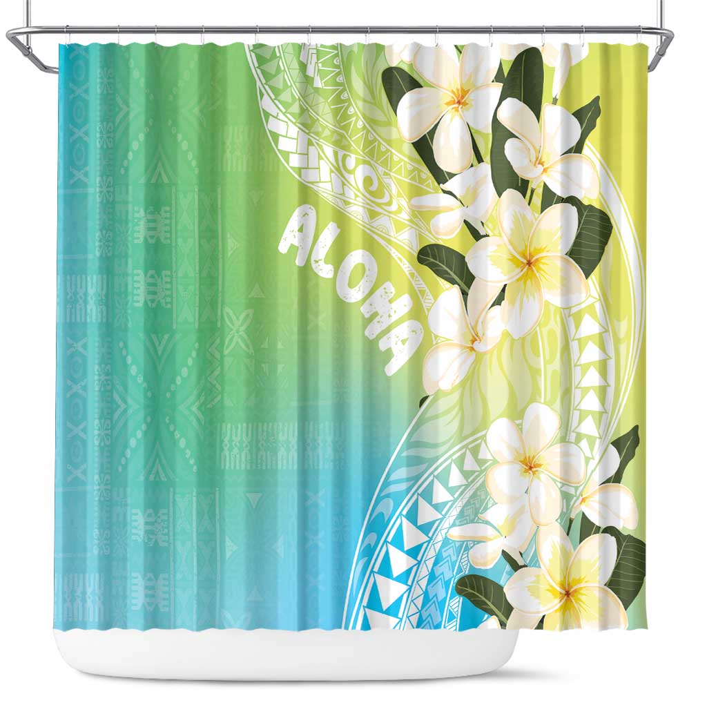 Aloha Hawaii Festive Shower Curtain Frangipani Lace Classic - Summer Vibes LT7 Blue Green - Polynesian Pride