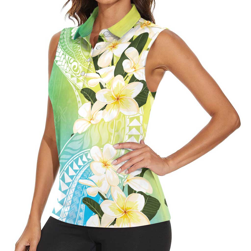 Aloha Hawaii Festive Women Sleeveless Polo Shirt Frangipani Lace Classic - Summer Vibes LT7 - Polynesian Pride