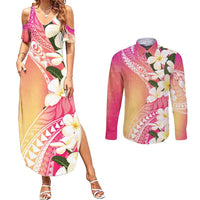 Aloha Hawaii Festive Couples Matching Summer Maxi Dress and Long Sleeve Button Shirt Frangipani Lace Classic - Spring Vibes LT7 Colorful - Polynesian Pride