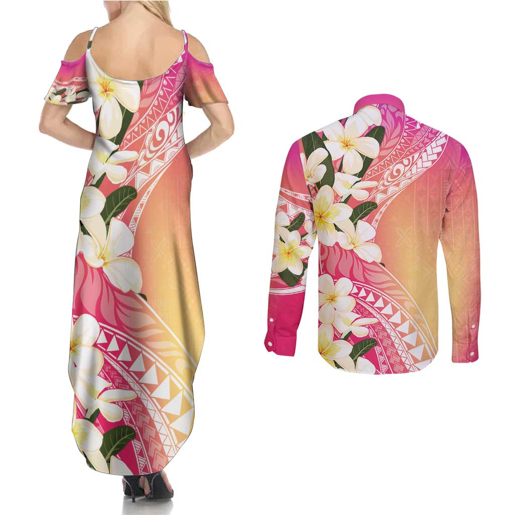 Aloha Hawaii Festive Couples Matching Summer Maxi Dress and Long Sleeve Button Shirt Frangipani Lace Classic - Spring Vibes LT7 - Polynesian Pride