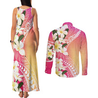 Aloha Hawaii Festive Couples Matching Tank Maxi Dress and Long Sleeve Button Shirt Frangipani Lace Classic - Spring Vibes LT7 - Polynesian Pride