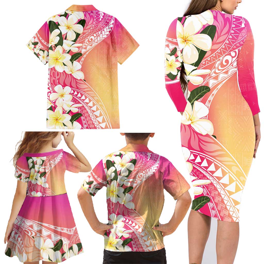 Aloha Hawaii Festive Family Matching Long Sleeve Bodycon Dress and Hawaiian Shirt Frangipani Lace Classic - Spring Vibes