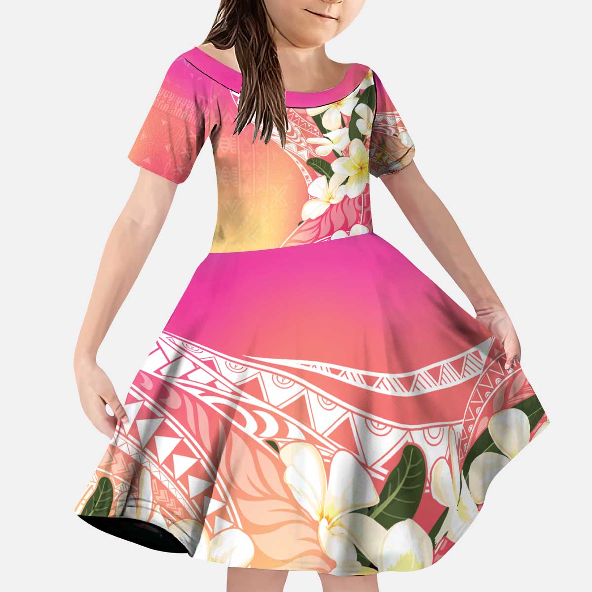 Aloha Hawaii Festive Family Matching Puletasi and Hawaiian Shirt Frangipani Lace Classic - Spring Vibes LT7 Daughter's Dress Colorful - Polynesian Pride