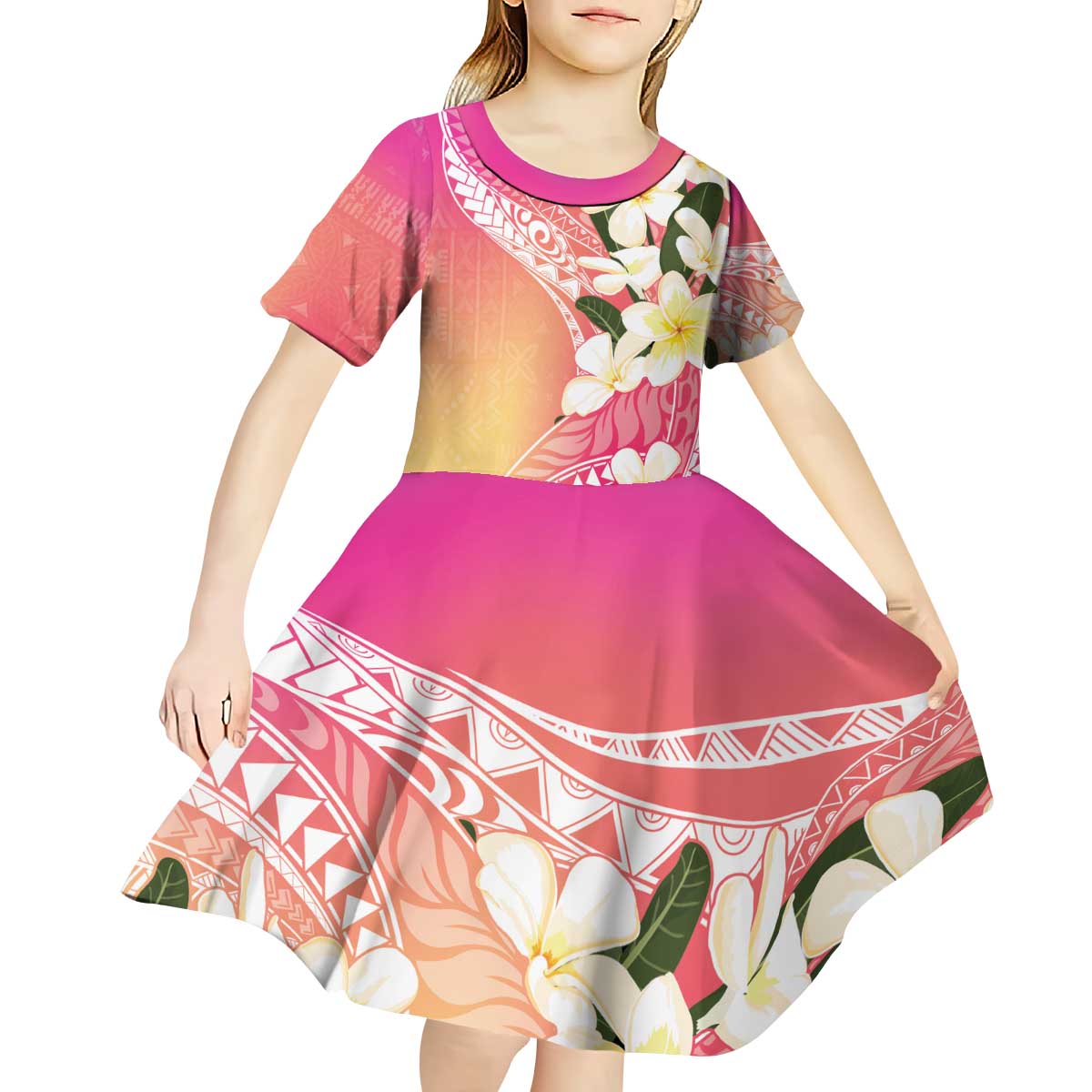 Aloha Hawaii Festive Kid Short Sleeve Dress Frangipani Lace Classic - Spring Vibes