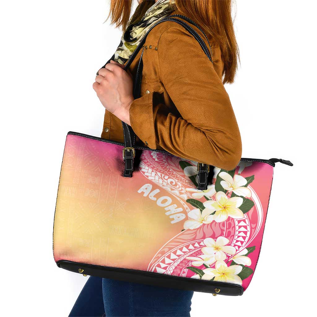 Aloha Hawaii Festive Leather Tote Bag Frangipani Lace Classic - Spring Vibes LT7 Colorful - Polynesian Pride