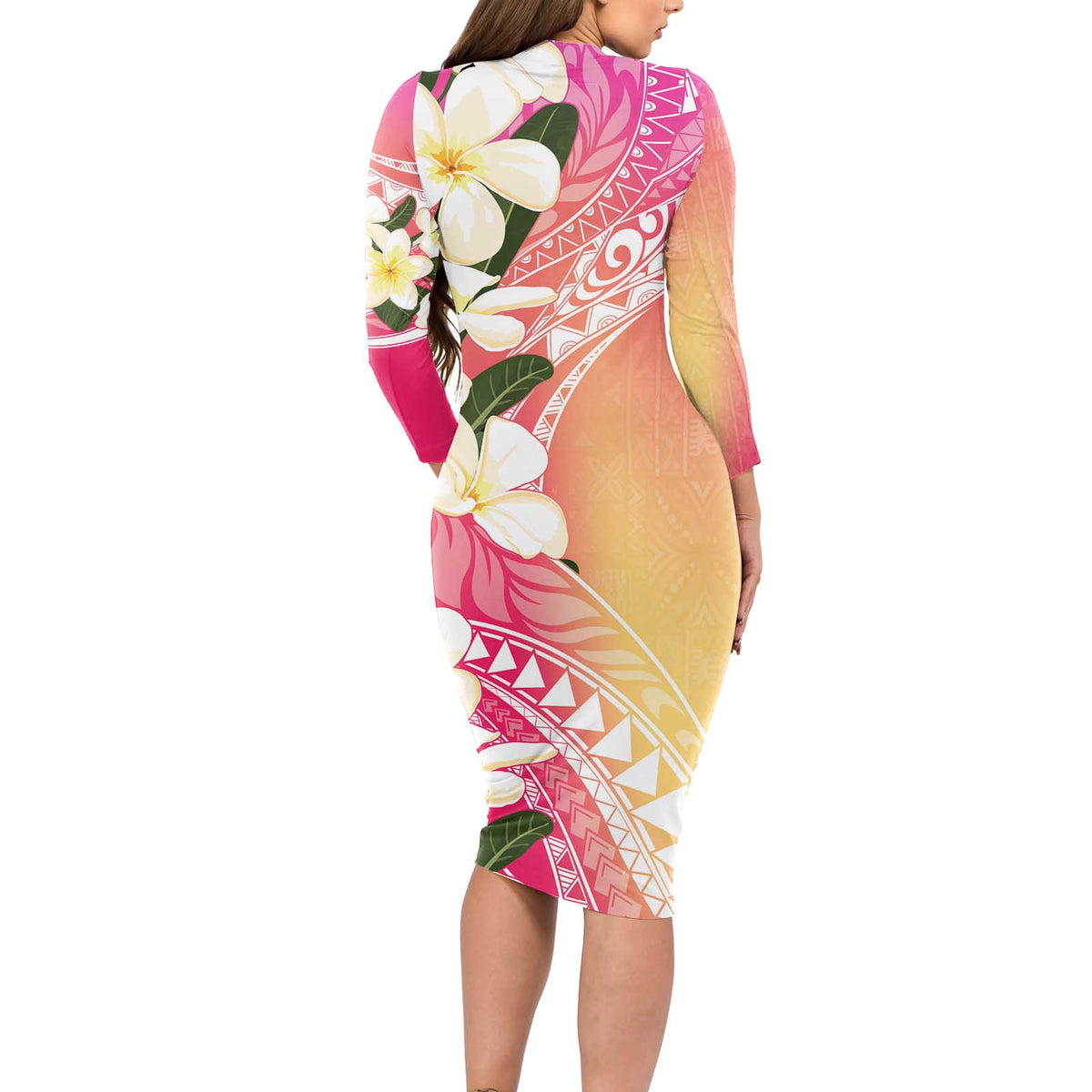 Aloha Hawaii Festive Long Sleeve Bodycon Dress Frangipani Lace Classic - Spring Vibes