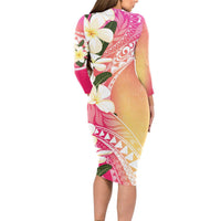 Aloha Hawaii Festive Long Sleeve Bodycon Dress Frangipani Lace Classic - Spring Vibes