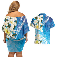 Aloha Hawaii Festive Couples Matching Off Shoulder Short Dress and Hawaiian Shirt Frangipani Lace Classic - Oceanic LT7 - Polynesian Pride