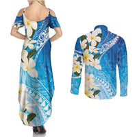 Aloha Hawaii Festive Couples Matching Summer Maxi Dress and Long Sleeve Button Shirt Frangipani Lace Classic - Oceanic LT7 - Polynesian Pride
