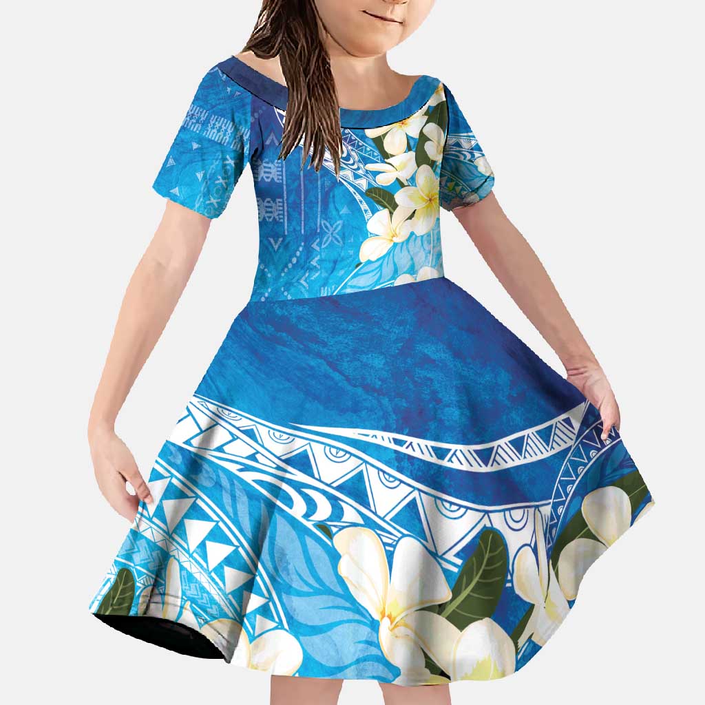 Aloha Hawaii Festive Family Matching Short Sleeve Bodycon Dress and Hawaiian Shirt Frangipani Lace Classic - Oceanic LT7 Daughter's Dress Navy - Polynesian Pride