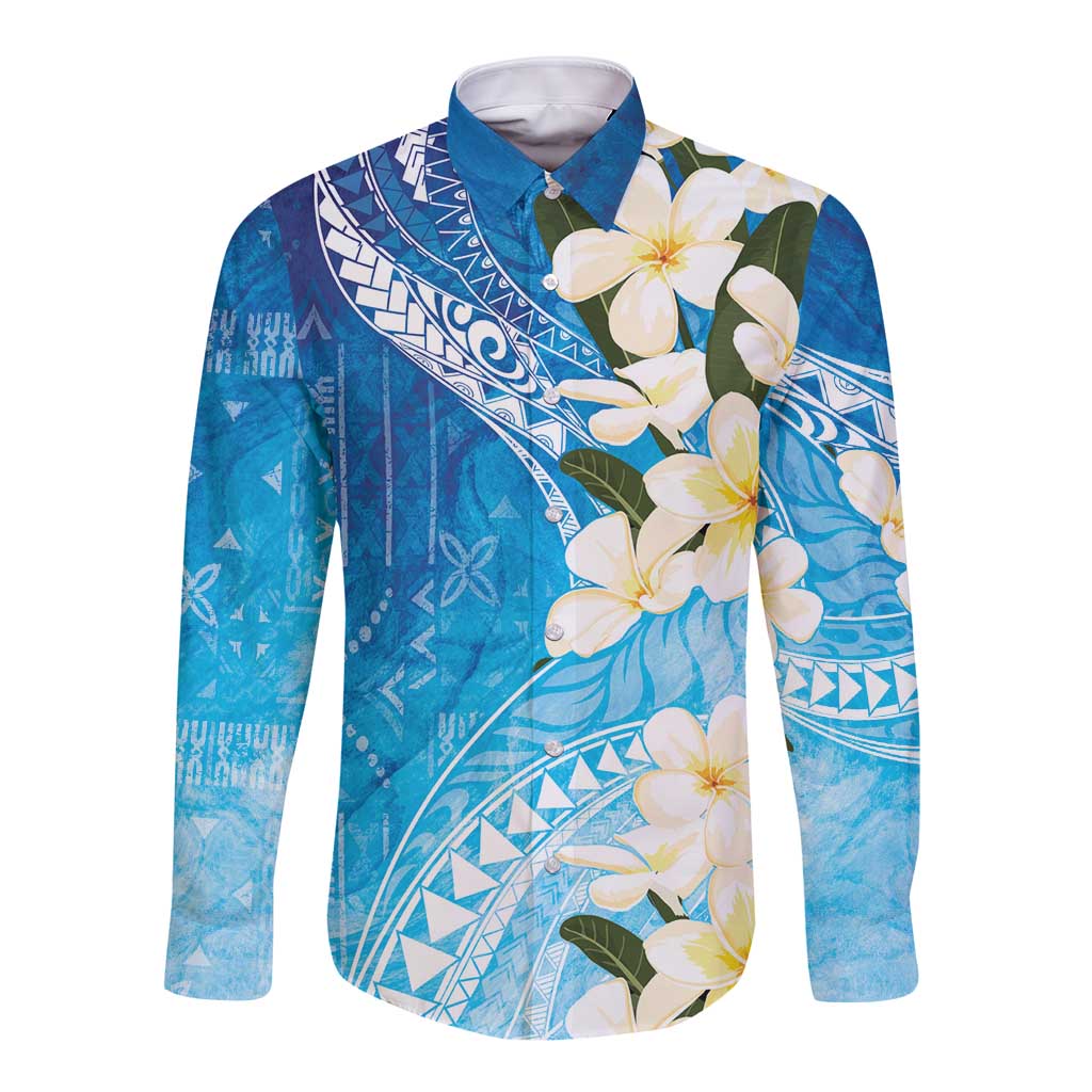 Aloha Hawaii Festive Long Sleeve Button Shirt Frangipani Lace Classic - Oceanic LT7 Unisex Navy - Polynesian Pride