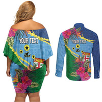 Personalized Malampa Fiji Day Together We Grow Couples Matching Off Shoulder Short Dress and Long Sleeve Button Shirt Special Tapa Mix - Polynesian Pride