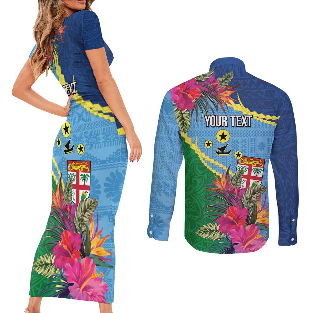 Personalized Malampa Fiji Day Together We Grow Couples Matching Short Sleeve Bodycon Dress and Long Sleeve Button Shirt Special Tapa Mix - Polynesian Pride