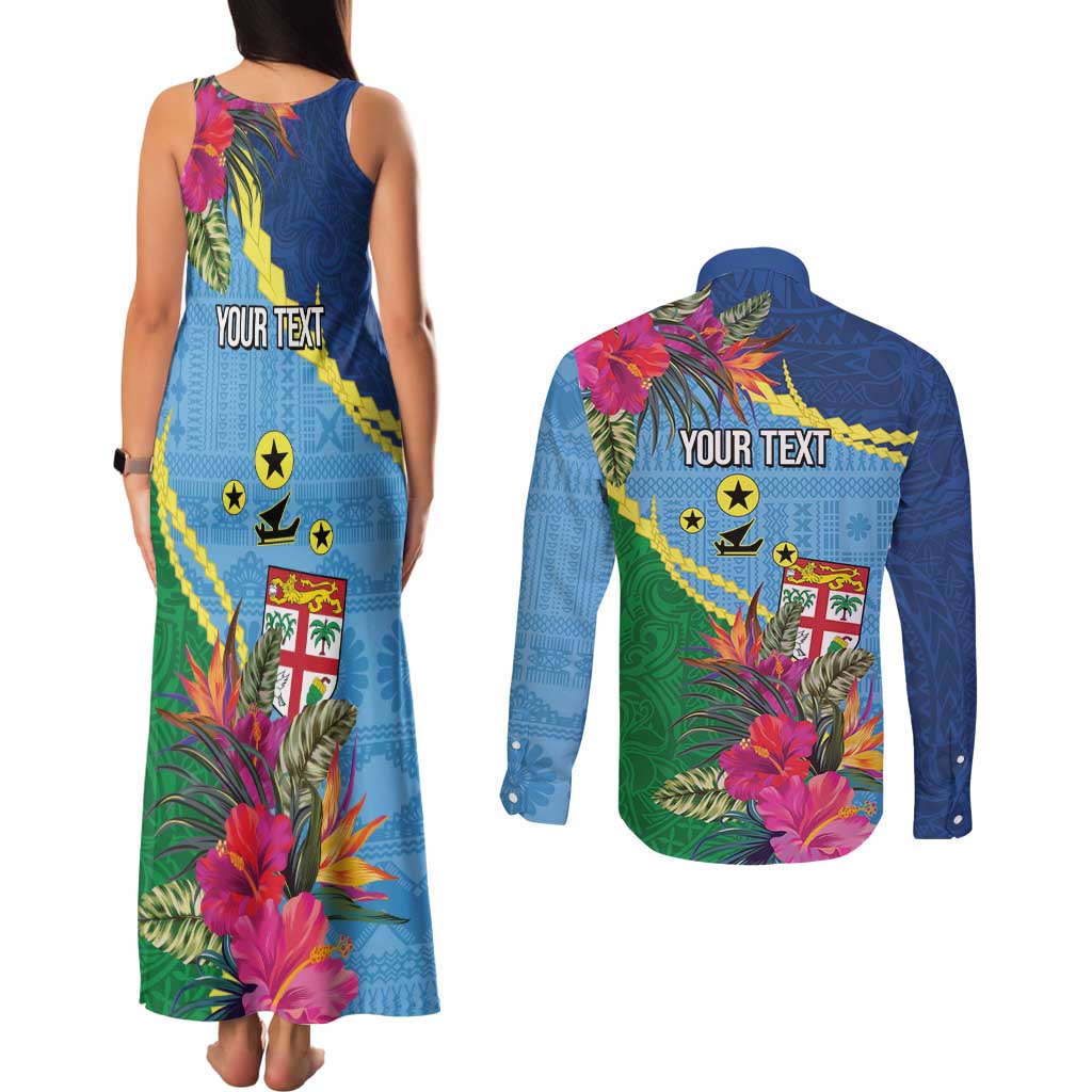Personalized Malampa Fiji Day Together We Grow Couples Matching Tank Maxi Dress and Long Sleeve Button Shirt Special Tapa Mix - Polynesian Pride