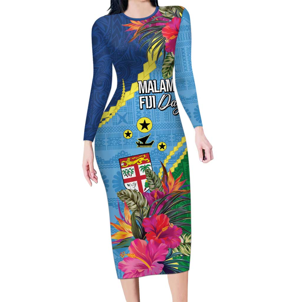 Personalized Malampa Fiji Day Together We Grow Long Sleeve Bodycon Dress Special Tapa Mix - Polynesian Pride