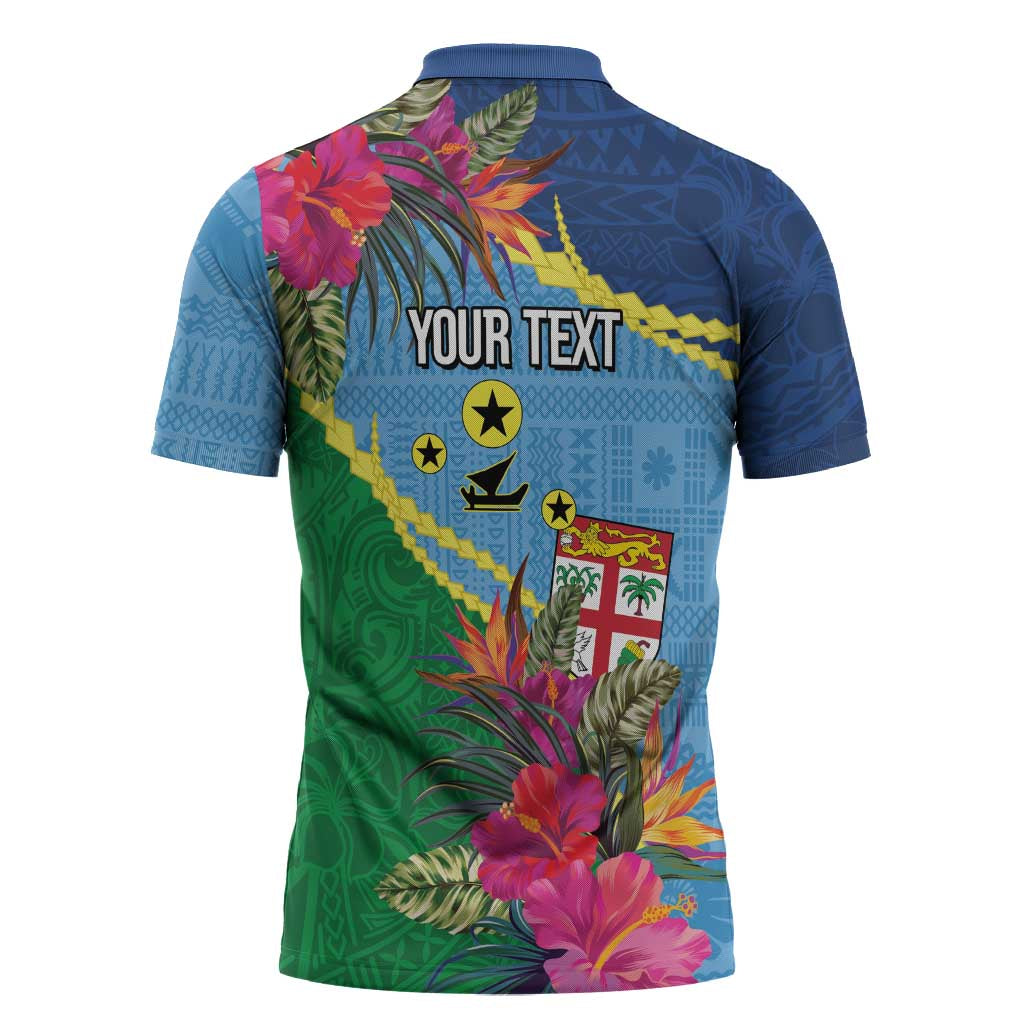 Personalized Malampa Fiji Day Together We Grow Zipper Polo Shirt Special Tapa Mix - Polynesian Pride