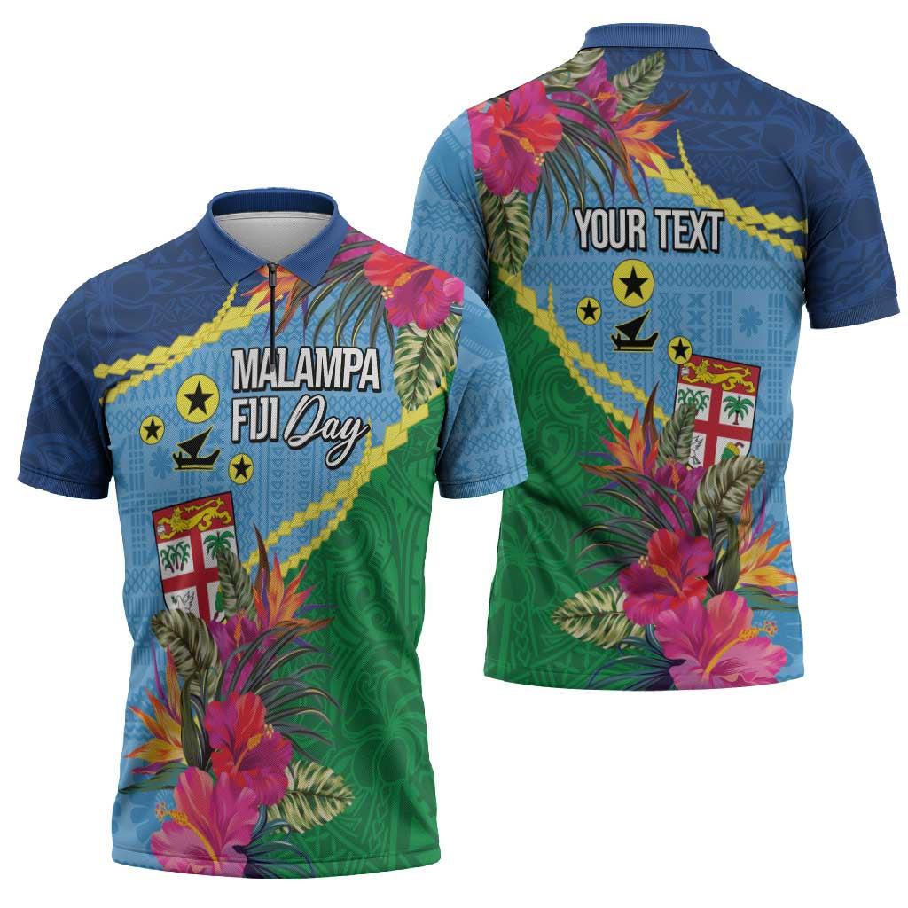Personalized Malampa Fiji Day Together We Grow Zipper Polo Shirt Special Tapa Mix - Polynesian Pride
