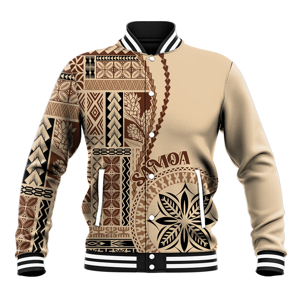 Samoa Siapo Motif Baseball Jacket Classic Style LT7 Unisex Beige - Polynesian Pride