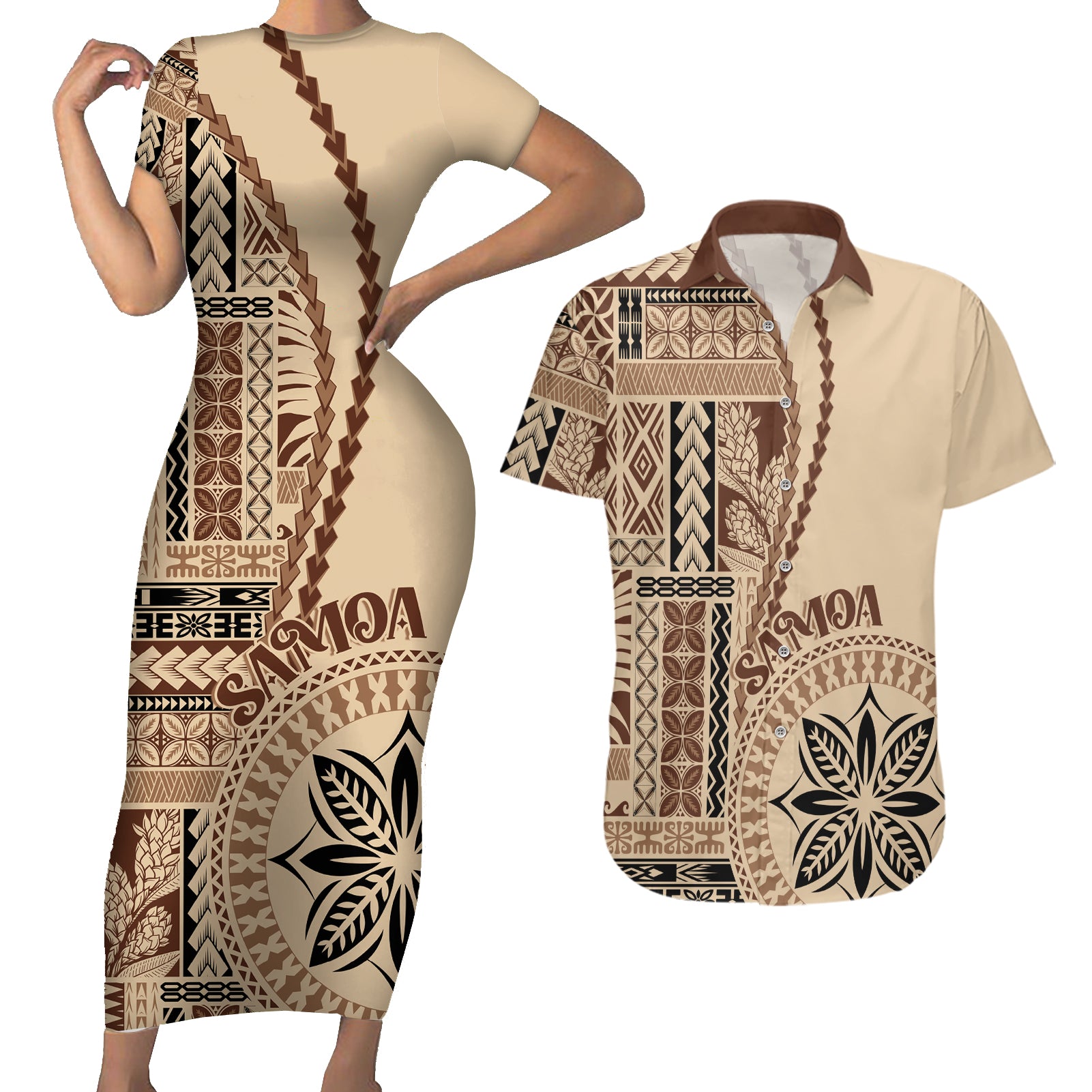 samoa-siapo-motif-couples-matching-short-sleeve-bodycon-dress-and-hawaiian-shirt-classic-style