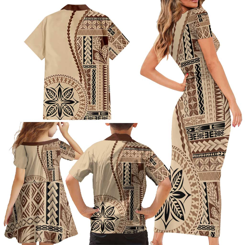 Samoa Siapo Motif Family Matching Short Sleeve Bodycon Dress and Hawaiian Shirt Classic Style LT7