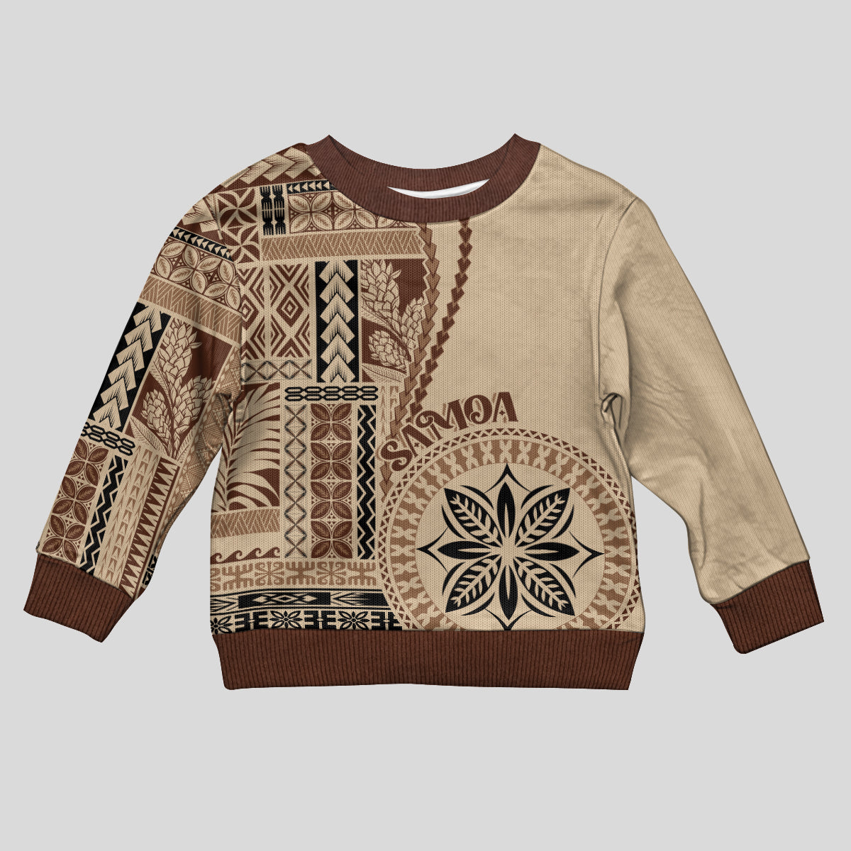 Samoa Siapo Motif Kid Ugly Christmas Sweater Classic Style LT7 Kid Beige - Polynesian Pride