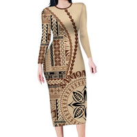 Samoa Siapo Motif Long Sleeve Bodycon Dress Classic Style LT7
