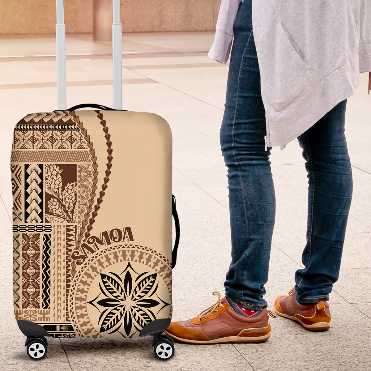 Samoa Siapo Motif Luggage Cover Classic Style LT7 Beige - Polynesian Pride